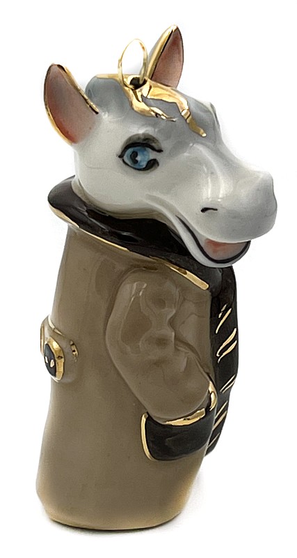 Елочная игрушка "Конь в пальто" с голубыми глазами