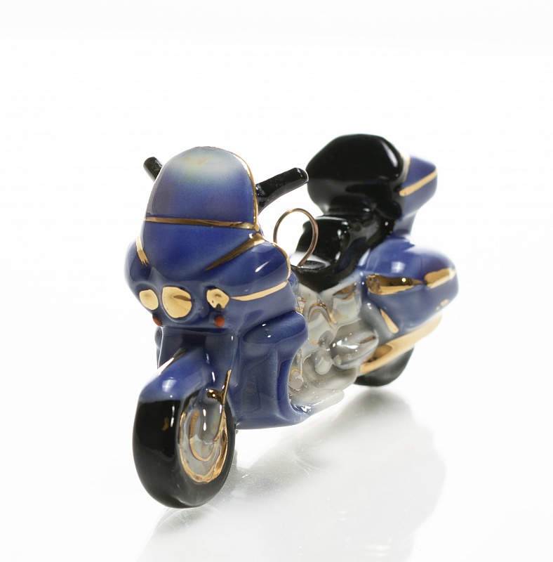 Елочная игрушка "Фарфоровый мотоцикл" синий