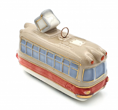 Елочная игрушка "Трамвай" с красной полосой