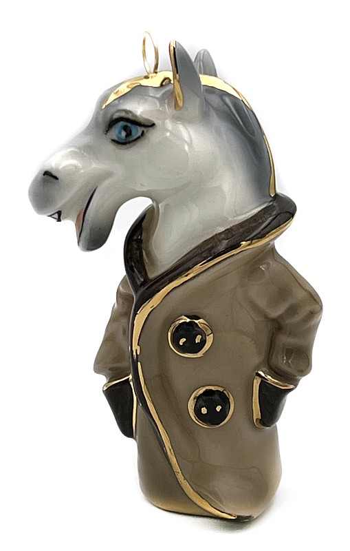 Елочная игрушка "Конь в пальто" с голубыми глазами